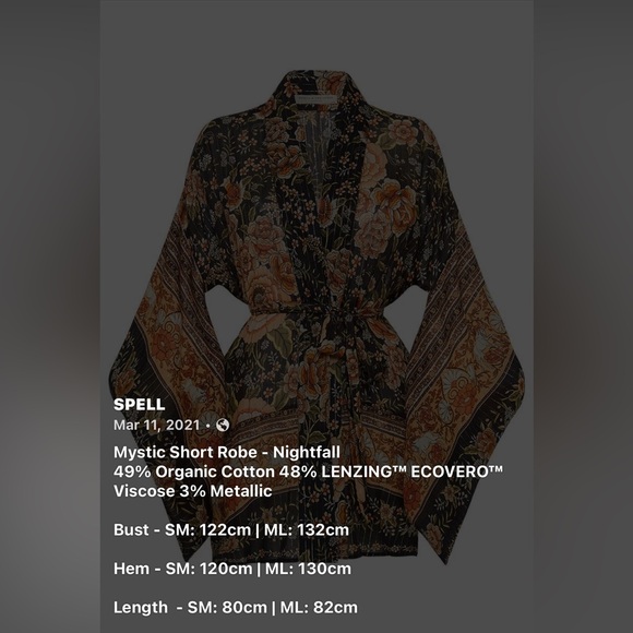 SPELL Mystic Nightfall Short Robe Kimono size M/L New with Tags - Picture 4 of 12